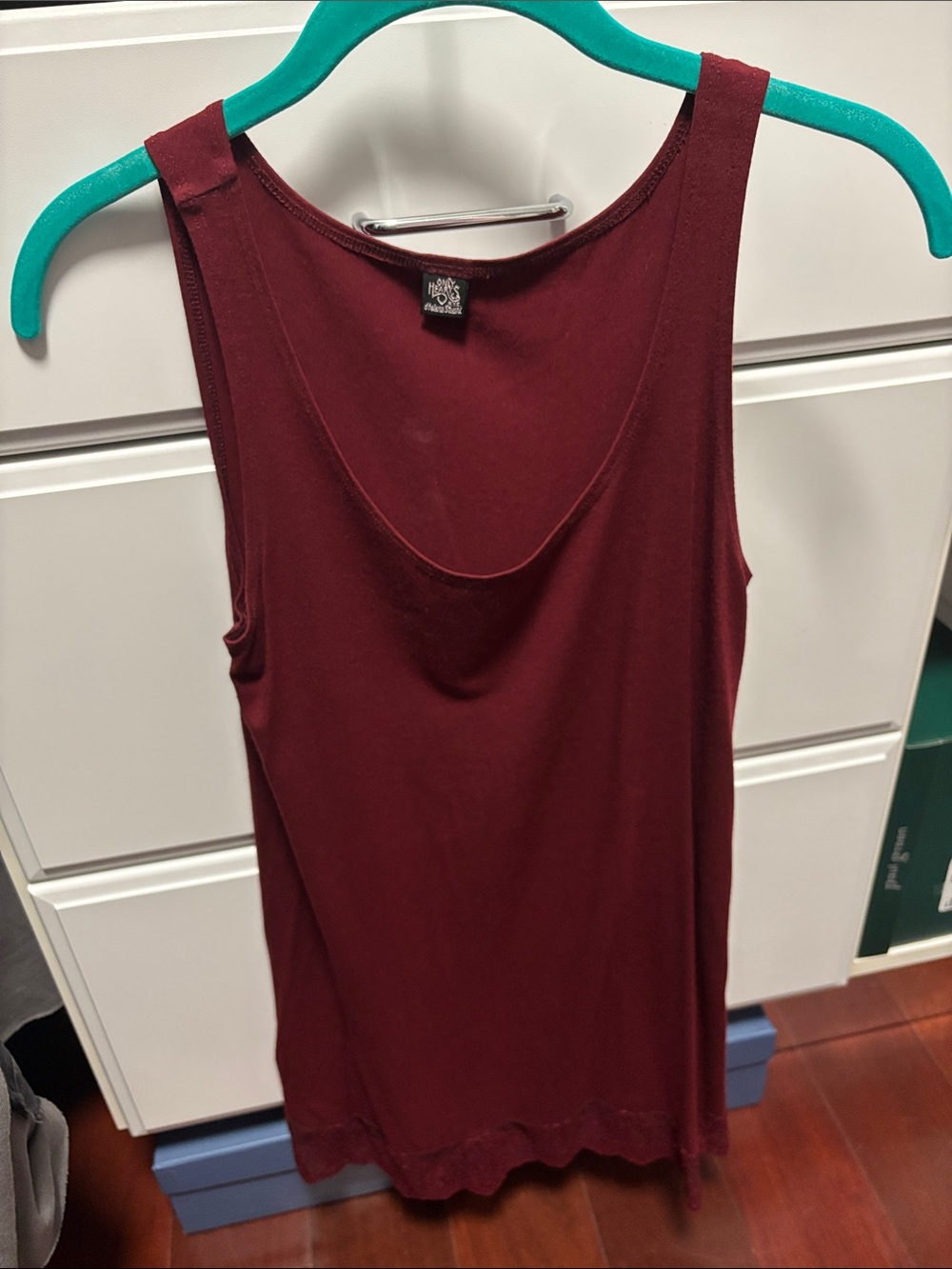 Maroon Women's Tank Top lace detail - Soft Stretch Layering long